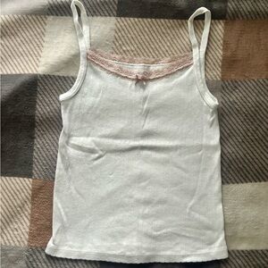 White Tank Top with Pink Lace